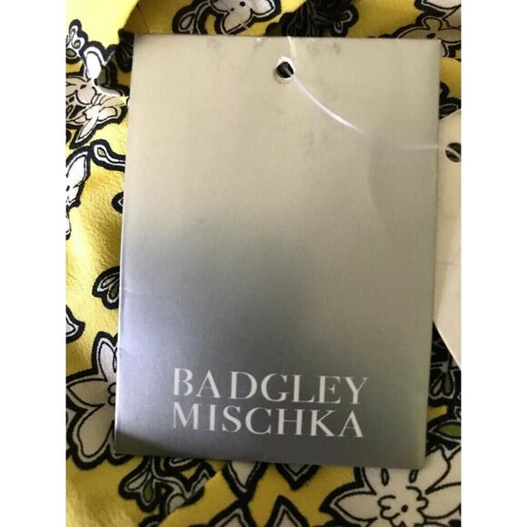 100% Silk Badgley Mischka Yellow Gray 729 Floral Women Blouse Size Petites 2 NWT - Picture 11 of 12